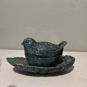 Antique Style Metal Bird Trinket Box Aged Patina Decor Collectible